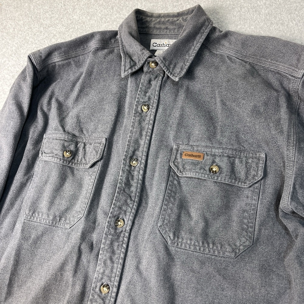 Carhartt Shirt Mens Large Gray Flannel Heavyweight Button Up Cotton Workwear LS - Picture 11 of 12